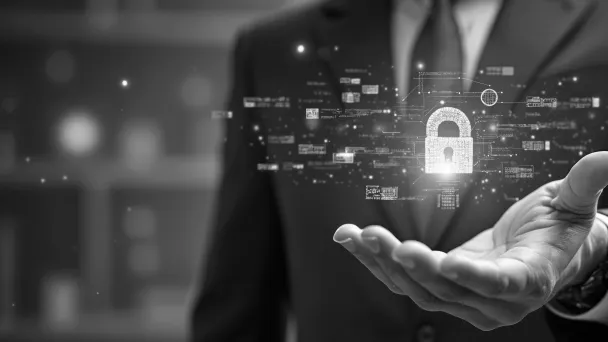 outstretched hand with lock floating 